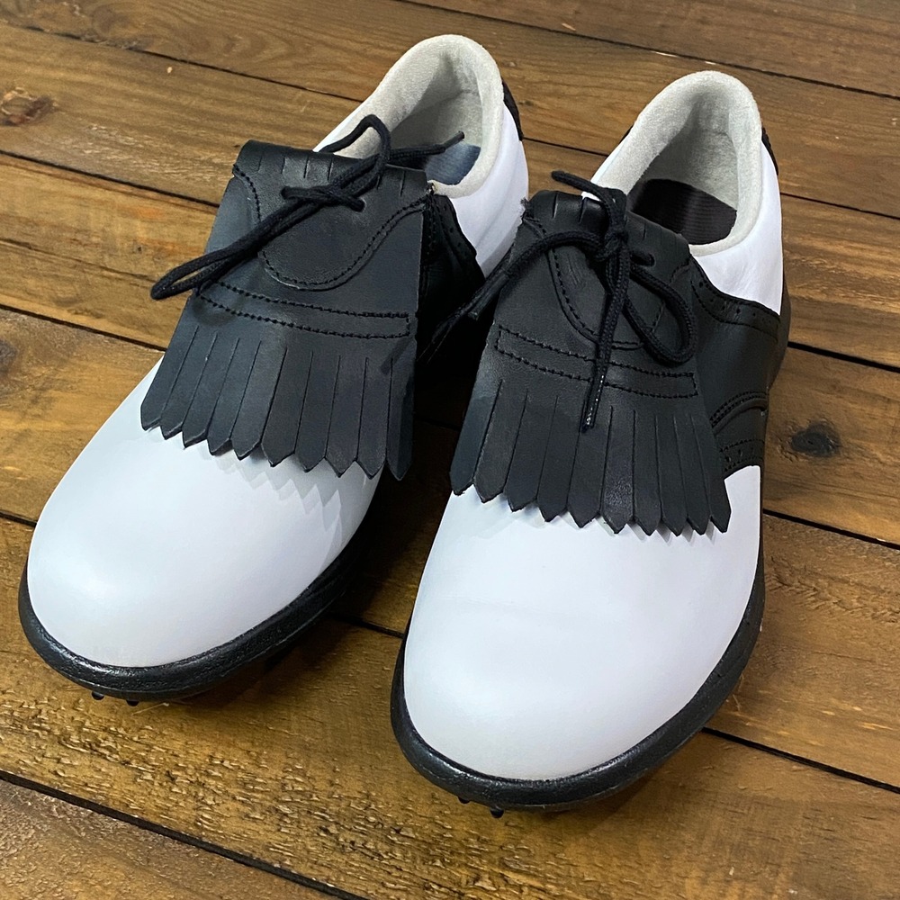 FootJoy DryJoys Womens Golf Shoes 7.5 M Black White Saddle Kiltie 99045